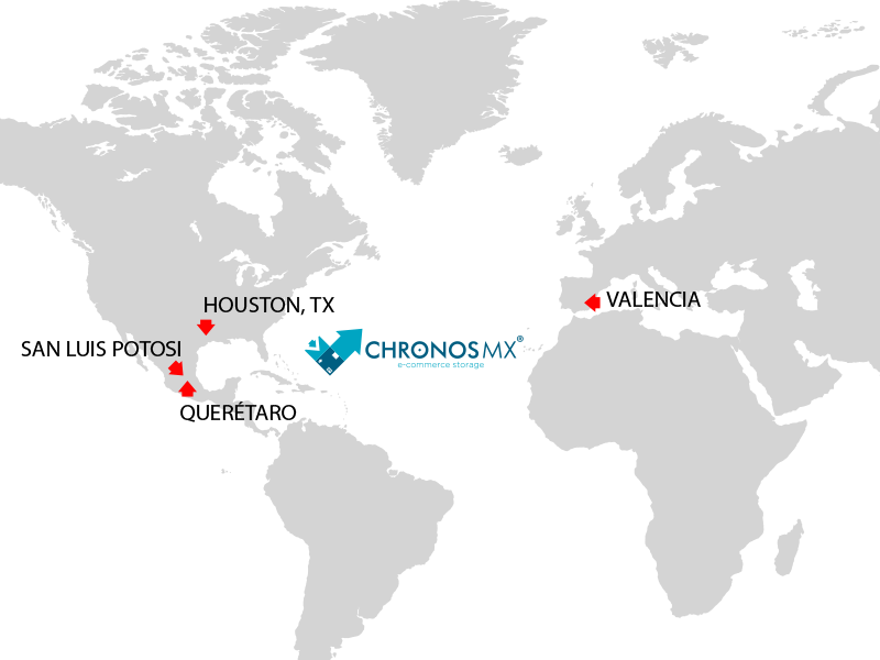 Mapa de cobertura Chronos MX — Houston, San Luis Potosí, Querétaro y Valencia